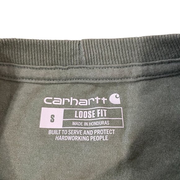 Carhartt Long Sleeve T-Shirt Men's Size Small Loose Fit Green 4 Leaf Clover - Picture 2 of 5